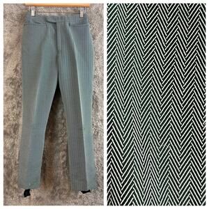 Vintage Roffe Ski Pants Green Herringbone Print Size 25 Waist 70s Stirrups